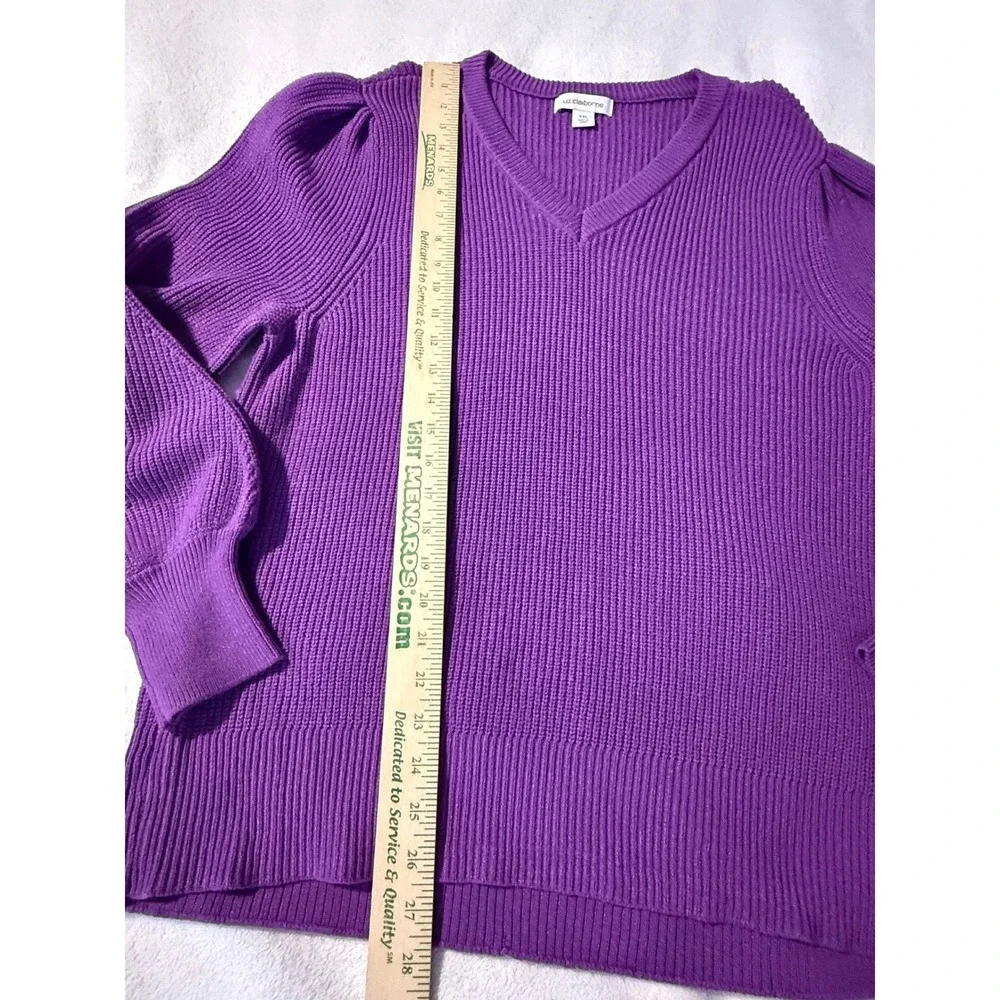 Liz Claiborne Womens XXL Bright Violet Ribbed V-Neck Puff Sleeve Sweater‎ NWT